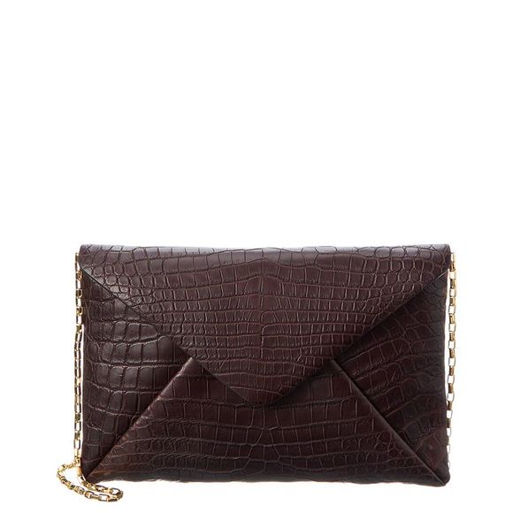 Michael Kors Collection Croc-Embossed Leather Envelope Clutch, Brown - Picture 2 of 5